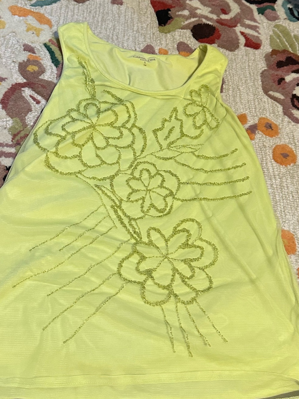 Coldwater Creek Floral Embroidered Tank - Lemon Yellow